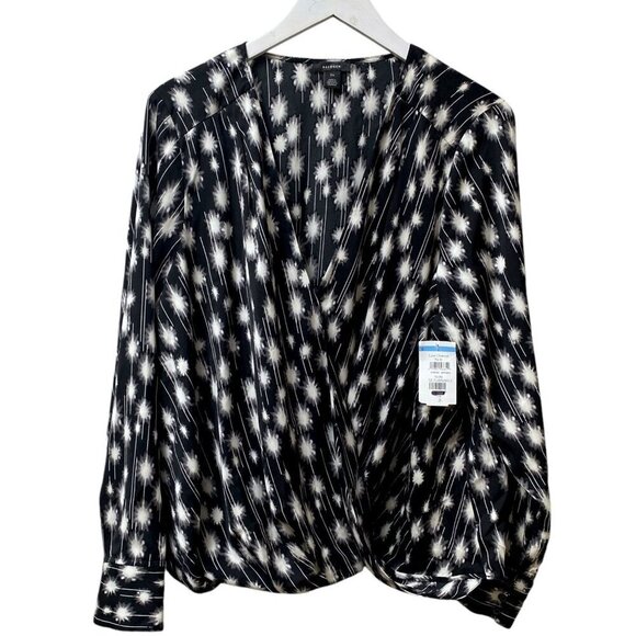 HALOGEN Blouse Plus Size 2X Cross Front Long Sleeve Womens Top Black Print NWT - Picture 1 of 9